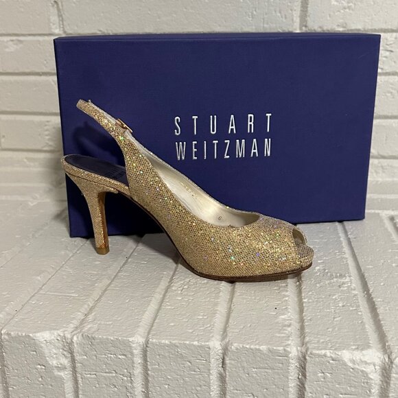 Stuart Weitzman Litely Aurora Glitter Gold Pump - Picture 4 of 16